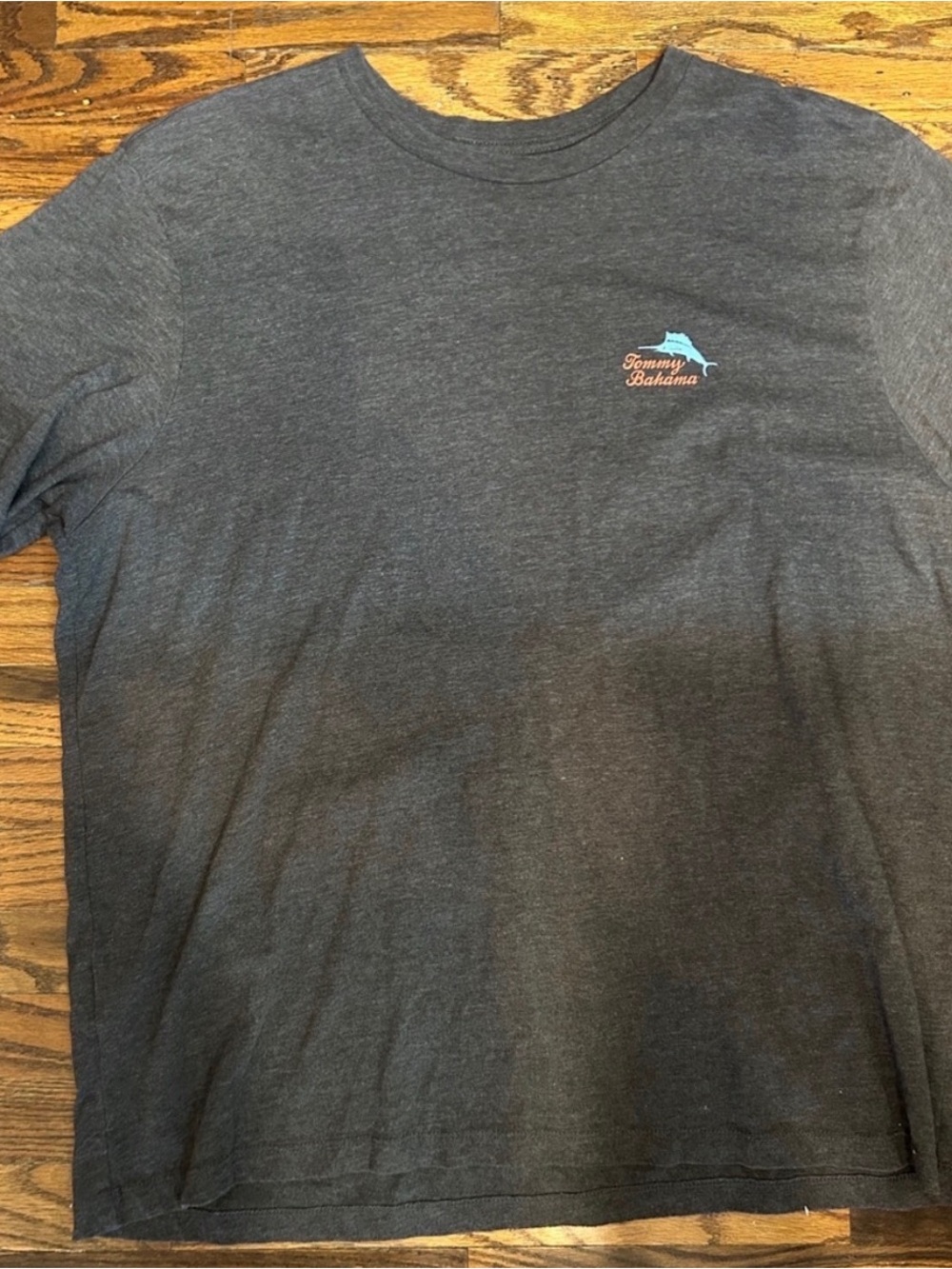Tommy Bahama Charcoal Crew Neck Tee with Turquoise Logo